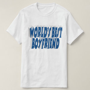 T-shirt Petit ami avec la typographie bleu mer