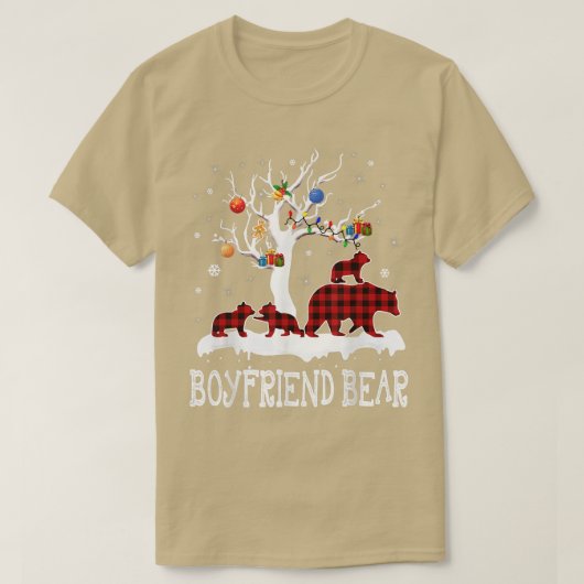 T-shirt Petit ami Ours Pyjama de Noël Buffle Rouge Plaid (Design devant)