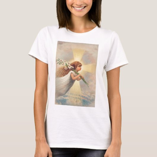 T-shirt Petit ange bébé tenant des lys (Devant)