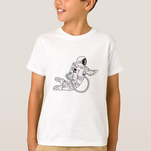 T-shirt Petit astronaute à main noire et blanche (Devant)