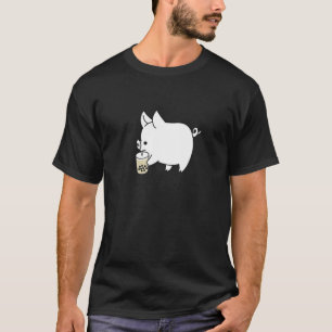 T-shirt Petit Bébé Cochon Boire Boba Bubble Lait Thé