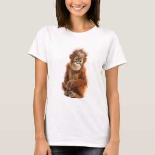 T-shirt Petit bébé orang-outan cheveux roux grand singe fe