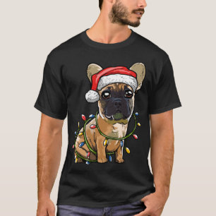 T-shirt Petit Chien à taureaux français Père Noël feux de 