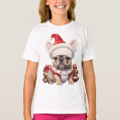 T-shirt Petit Chien à taureaux français Santa Hat Joyeux N (Devant)