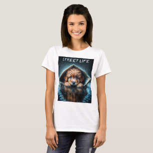 T-shirt Petit chien mignon dans la pluie jour avec les yeu
