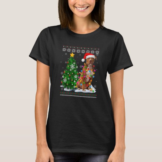 T-shirt Petit Chien moche Santa Hat Arbre de Noël Lumière (Devant)