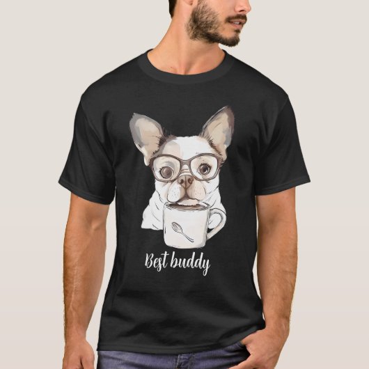 T-shirt Petit chiot boit du café (Devant)