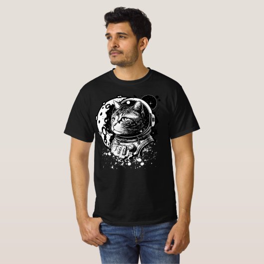 T-shirt Petit cochonnet spatial avec une lune. Chat d'astr (Devant entier)