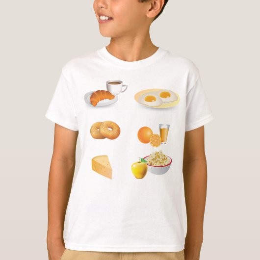 T-shirt Petit Déjeuner Café, Croissant, Oeufs, Bagels (Devant)