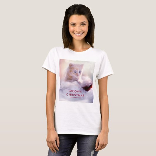 T-shirt Petit Kitten reposant sur un chapeau de Noël Meowy (Devant entier)
