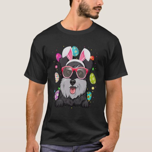 T-shirt Petit Lapin Schnauzer Chien Face Oeufs de Pâques P (Devant)