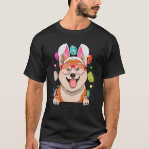 T-shirt Petit Lapin Shiba Inu Chien Face Oeufs de Pâques P