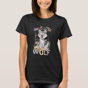 T-shirt petit loup doux avec fleurs mignon loup animal