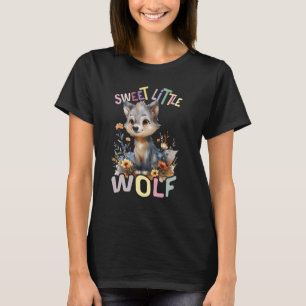 T-shirt petit loup doux avec fleurs mignon loup animal