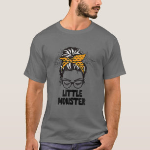 T-shirt Petit Monstre Pour Filles Halloween Messy Bun