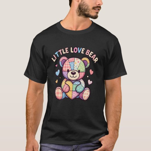 T-shirt Petit ours d'amour mignon patchwork Teddy couture (Devant)