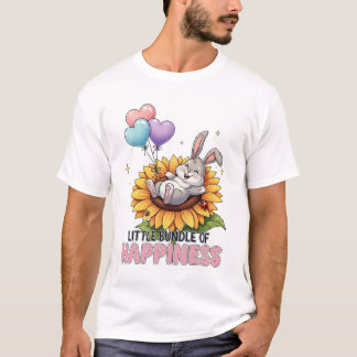 T-shirt Petit paquet de bonheur Lapin mignon sur tournesol