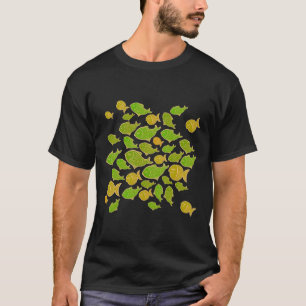 T-shirt Petit Poisson Motif Vert Et Rose