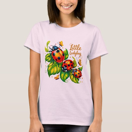 T-shirt Petite coccinelle colorée d'insectes rose (Devant)
