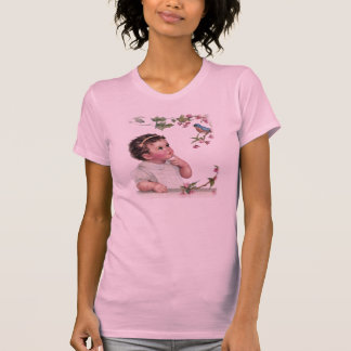 T-shirt Petite fille et oiseau bleu