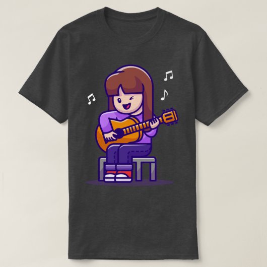 T-shirt Petite fille Jouant de la guitare (Design devant)