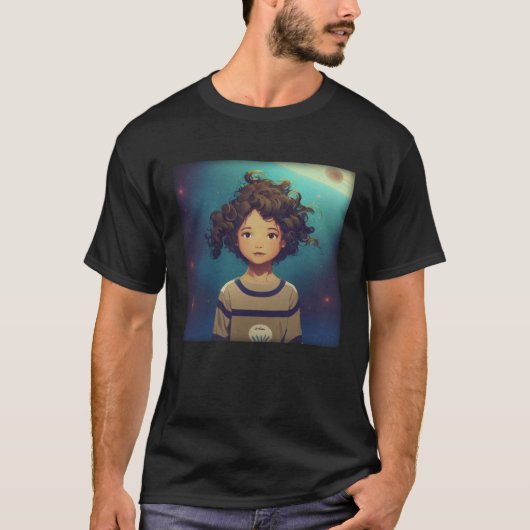 T-shirt Petite Fille Lumière Brown Courbe Vif Cheveux Et (Devant)
