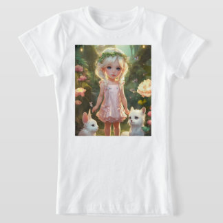 T-Shirt Petite fille mignonne dans un jardin magique