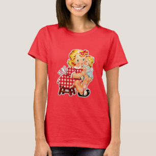 T-shirt Petite fille rétro vintage poupée enfant