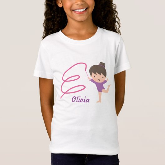 T-Shirt Petite gymnastique mignonne de fille et de ruban (Devant)