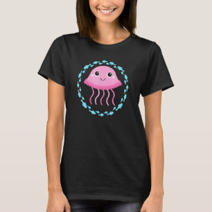 T-shirt Petite Méduse Mignonne Dans Un Cercle De Poissons