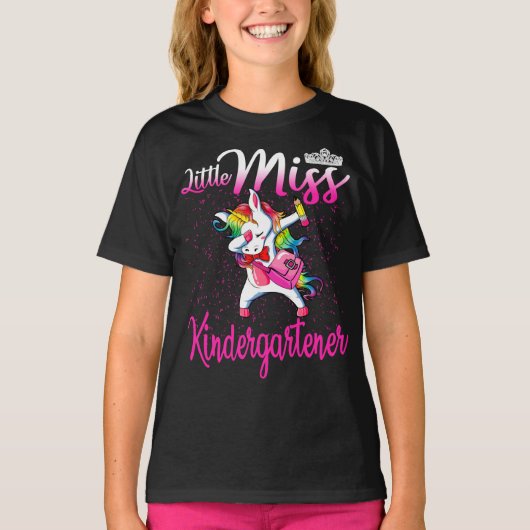 T-shirt Petite Miss Kindergartner Unicorn Retour À L'École (Devant)