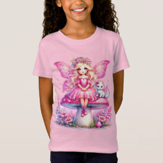 T-Shirt Petite poitrine rose assise sur un champignon