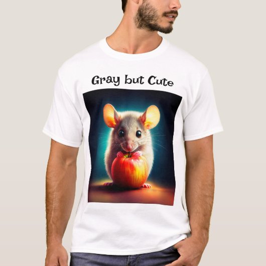 T-shirt Petite souris mignonne avec pomme brillant art cui (Devant)