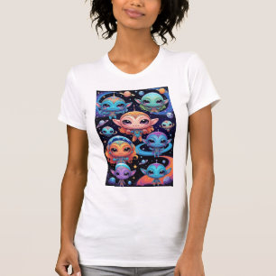 T-shirt Petits Aliens multicolores dans l'espace