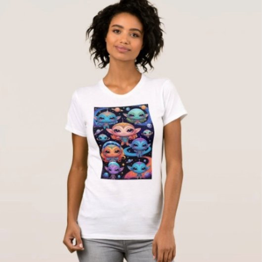 T-shirt Petits Aliens multicolores dans l'espace