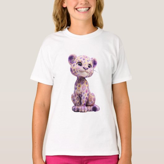 T-shirt Petits Cubes Léopard Tourbillon Violet Fantaisiste (Devant)