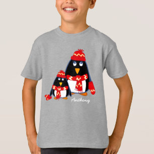 T-shirt Petits pingouins mignons Nom personnalisé