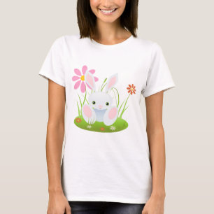 T-shirt Peu de lapin bleu avec des fleurs