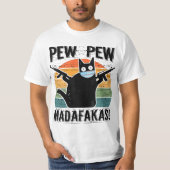 T-shirt Pew Madafakas Pew Guns Funny Black Cat  (Devant)
