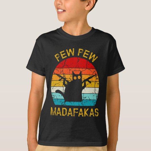 T-shirt Pew Madafakas Pew Guns Funny Black Cat Retro Vinta (Devant)