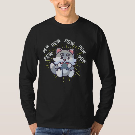 T-shirt Pew Pew Gaming Cat Video Game Gaming Console Gamin (Devant)