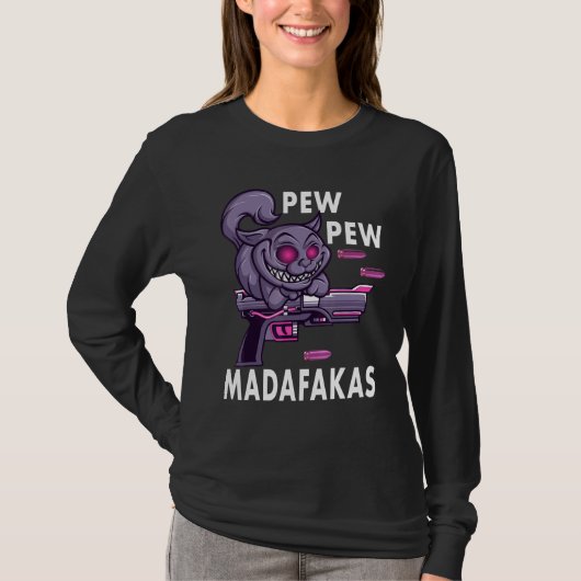 T-shirt Pew Pew Madafakas Crazy Cat (Devant)