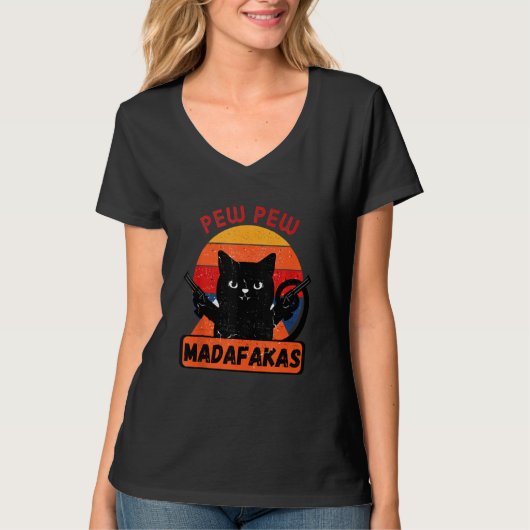 T-shirt Pew Pew Madafakas Retro Cat (Devant)
