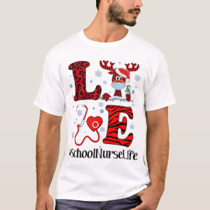 T-shirt Ph Love Reindeer School Nurse Christmas Red Plaid