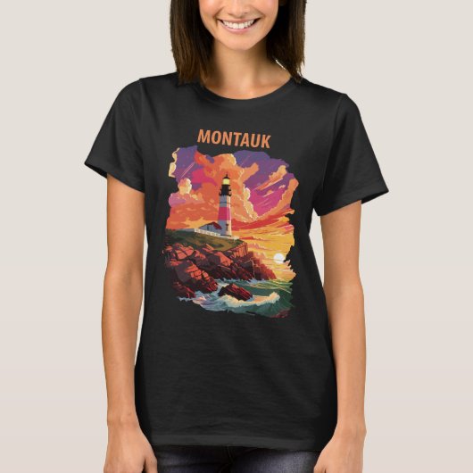T-shirt Phare de Montauk New York Voyage Rétro (Devant)