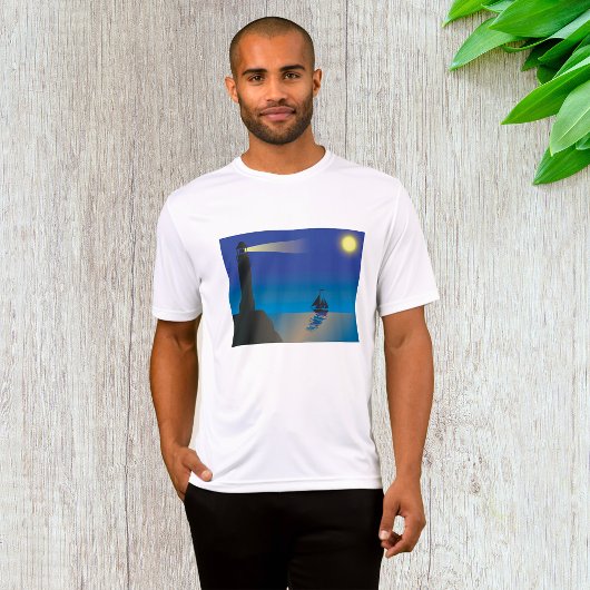 T-shirt Phare et voilier à Night Moonlit Ocean