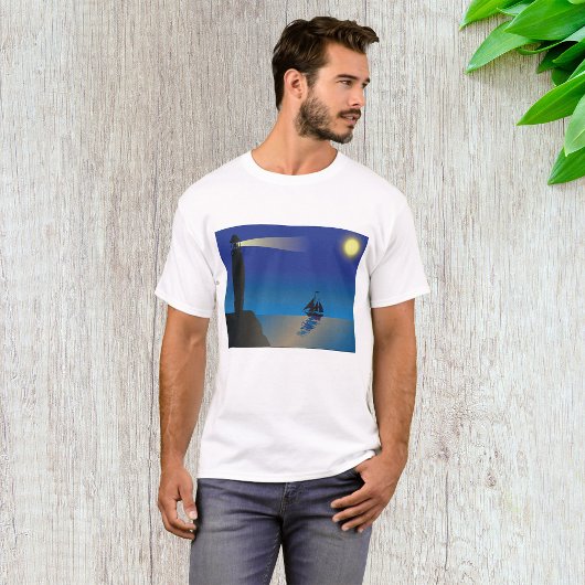 T-shirt Phare et voilier à Night Moonlit Ocean