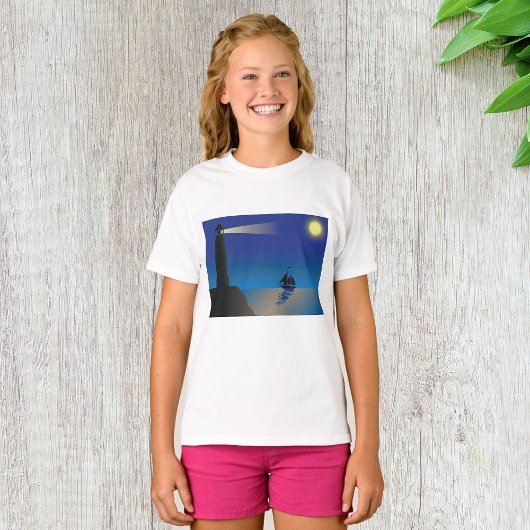 T-shirt Phare et voilier à Night Moonlit Ocean