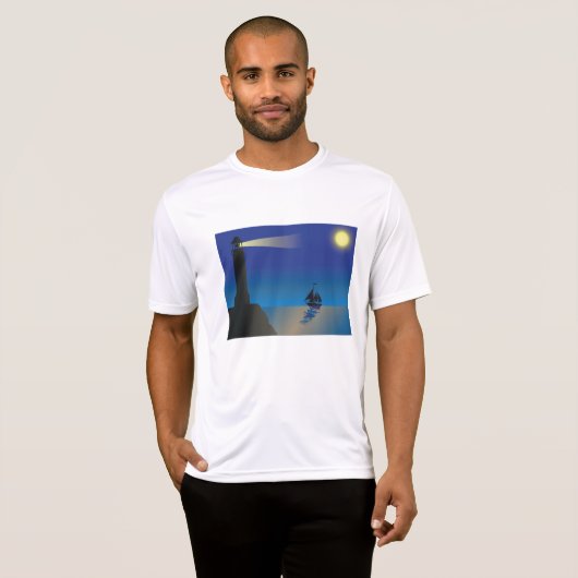 T-shirt Phare et voilier à Night Moonlit Ocean (Devant entier)