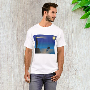 T-shirt Phare et voilier la nuit Océan éclairé par la lune
